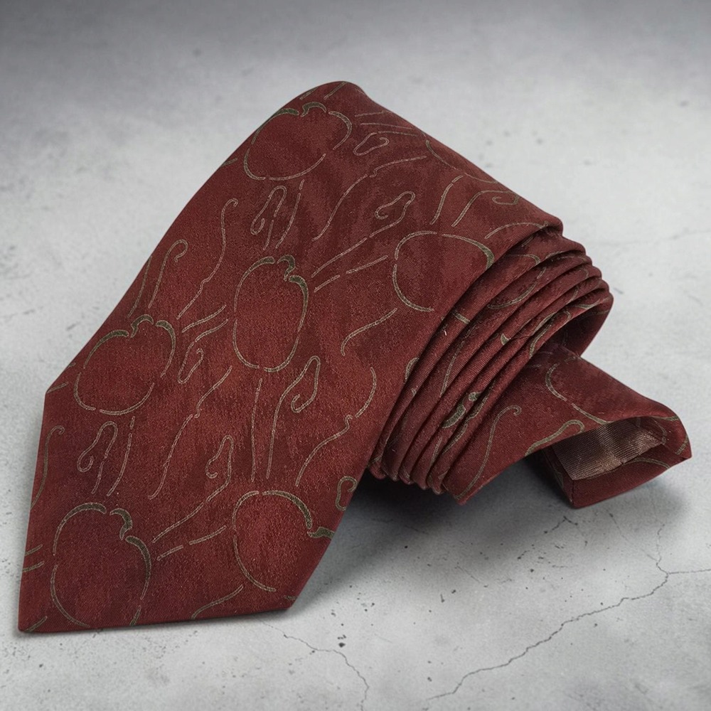 Giorgio Armani Silk Tie Mens Burgundy Red Abstract Floral Pattern Made in Italy